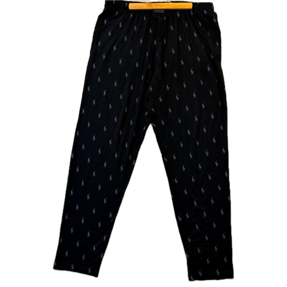 POLO RALPH LAUREN Sleepwear Pants Mens Large Black Logo Print Drawstring Cotton